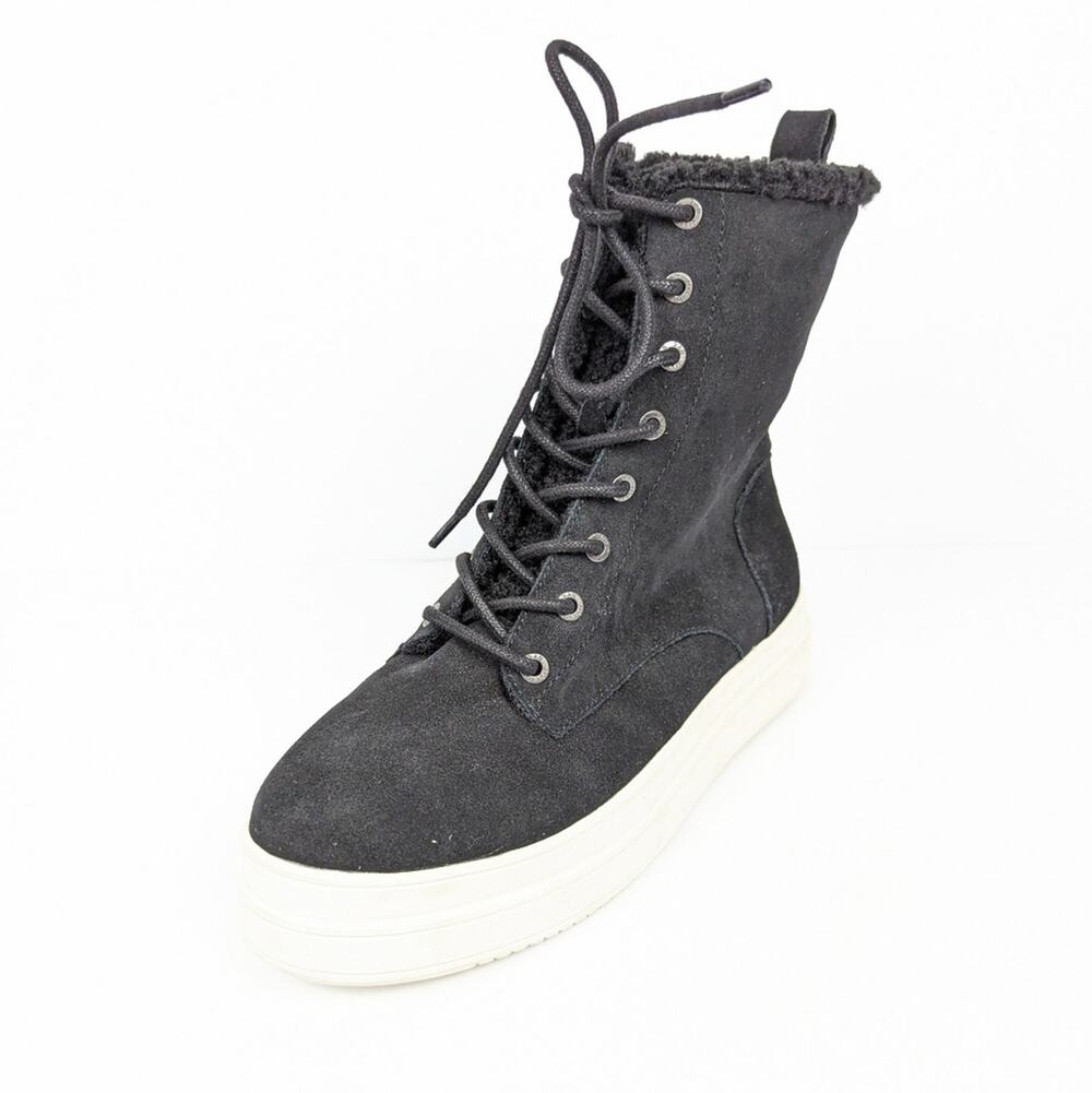 J Slides NYC Black Suede Lace Up Fleece Lined Platform Boots Size 10